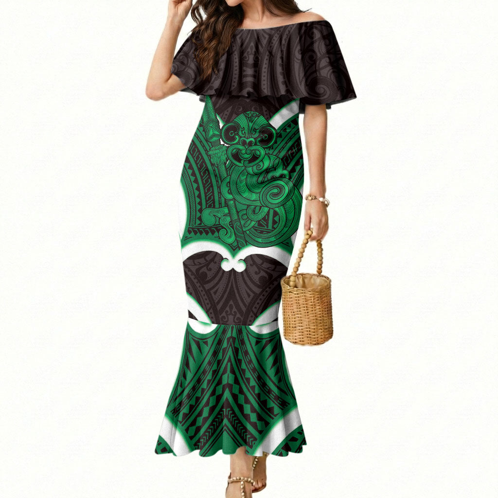 Kakariki Aotearoa Atua Tumatauenga Personalised Mermaid Dress Maori God Of War Tiki With Taiaha