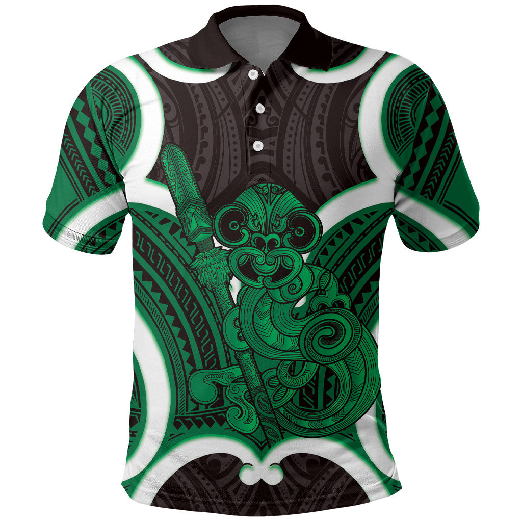 Kakariki Aotearoa Atua Tumatauenga Personalised Polo Shirt Maori God Of War Tiki With Taiaha LT14 Green - Polynesian Pride