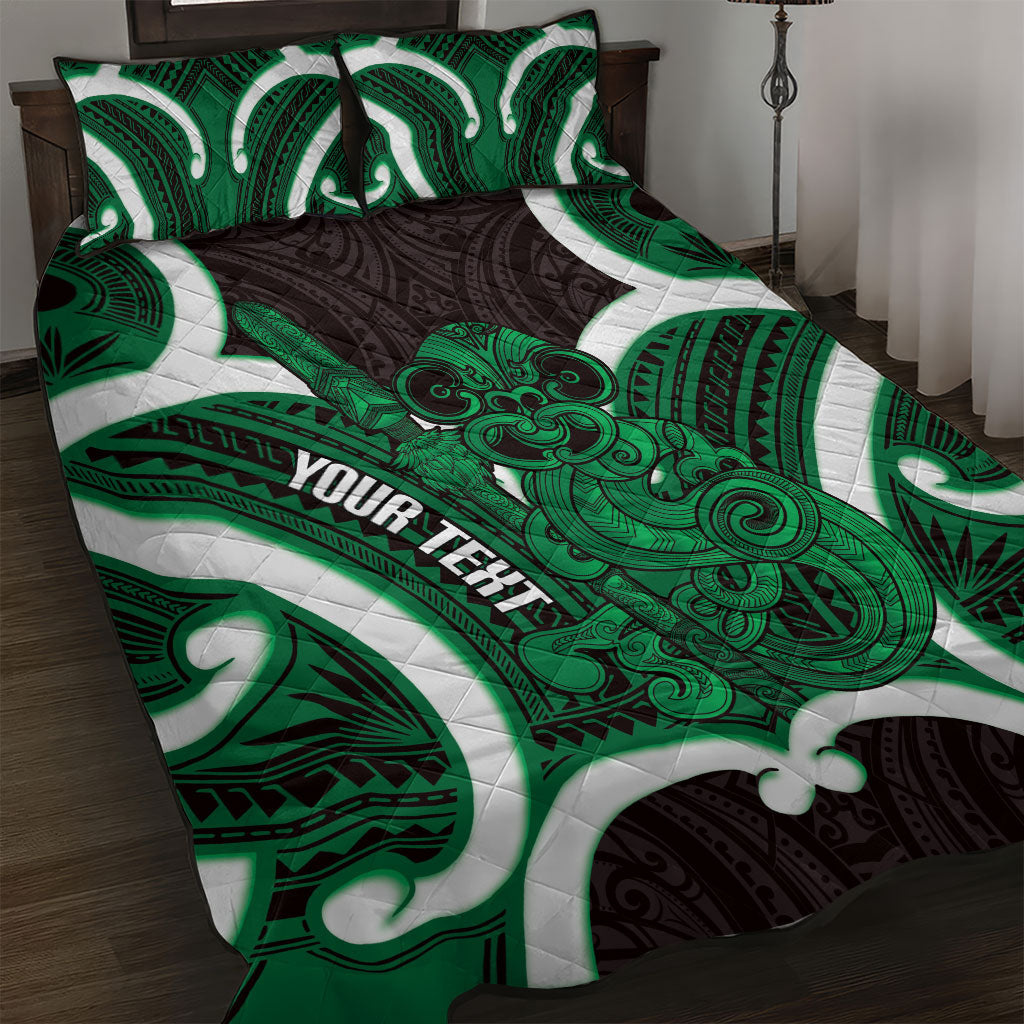 Kakariki Aotearoa Atua Tumatauenga Personalised Quilt Bed Set Maori God Of War Tiki With Taiaha