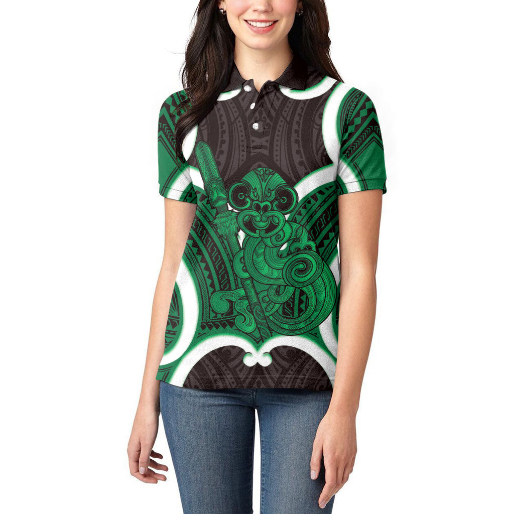 Kakariki Aotearoa Atua Tumatauenga Personalised Women Polo Shirt Maori God Of War Tiki With Taiaha LT14 - Polynesian Pride