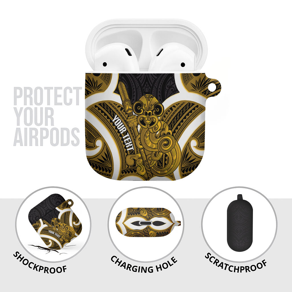 Kowhai Aotearoa Atua Tumatauenga Personalised AirPods Case Maori God Of War Tiki With Taiaha LT14 - Polynesian Pride