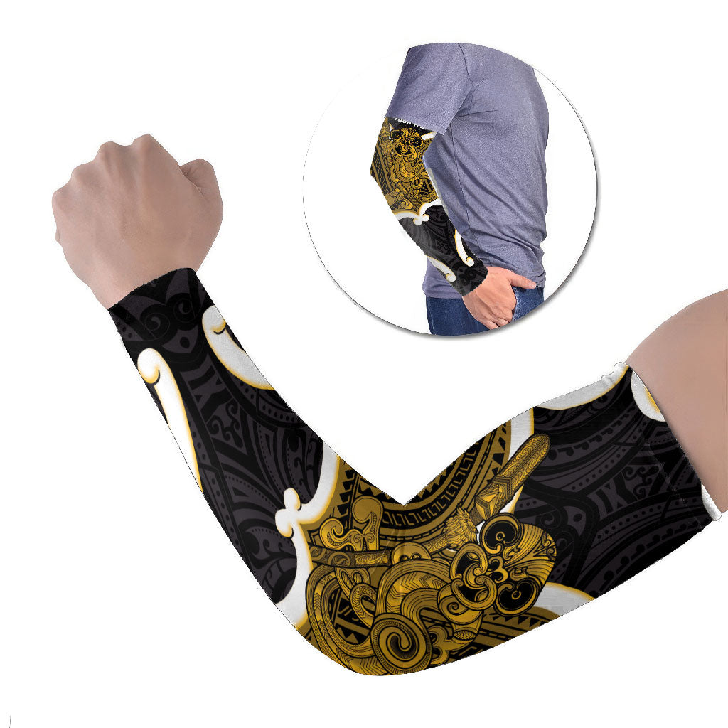 Kowhai Aotearoa Atua Tumatauenga Personalised Arm Sleeves Maori God Of War Tiki With Taiaha