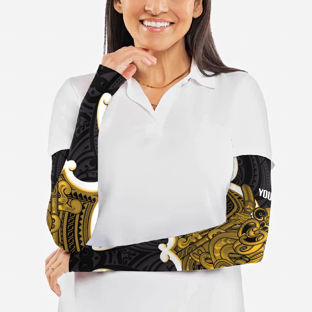 Kowhai Aotearoa Atua Tumatauenga Personalised Arm Sleeves Maori God Of War Tiki With Taiaha