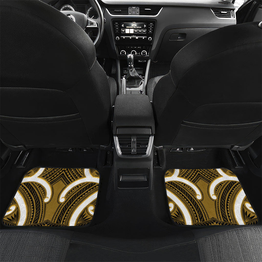 Kowhai Aotearoa Atua Tumatauenga Personalised Car Mats Maori God Of War Tiki With Taiaha LT14 Set 2pcs - Back Yellow - Polynesian Pride