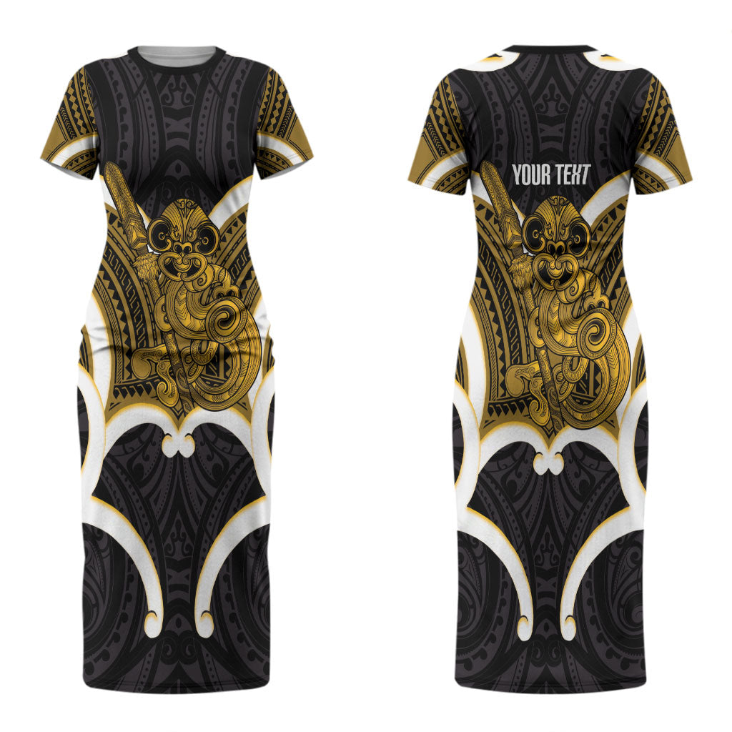 Kowhai Aotearoa Atua Tumatauenga Personalised Couples Matching Short Sleeve Bodycon Dress and Long Sleeve Button Shirt Maori God Of War Tiki With Taiaha LT14 - Polynesian Pride