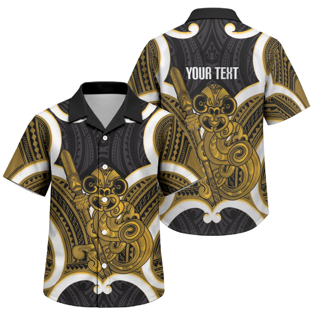 Kowhai Aotearoa Atua Tumatauenga Personalised Family Matching Tank Maxi Dress and Hawaiian Shirt Maori God Of War Tiki With Taiaha LT14 Son's Shirt Yellow - Polynesian Pride