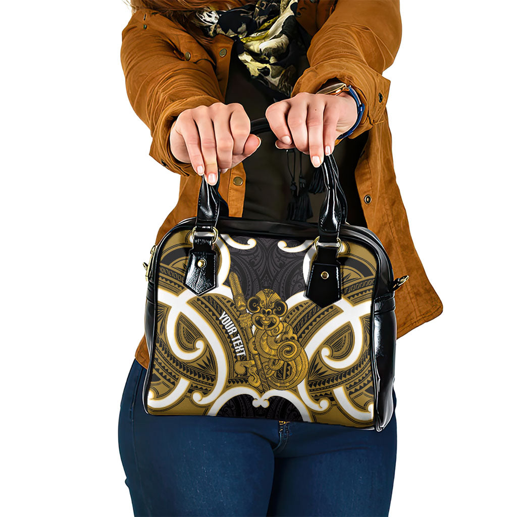 Kowhai Aotearoa Atua Tumatauenga Personalised Shoulder Handbag Maori God Of War Tiki With Taiaha