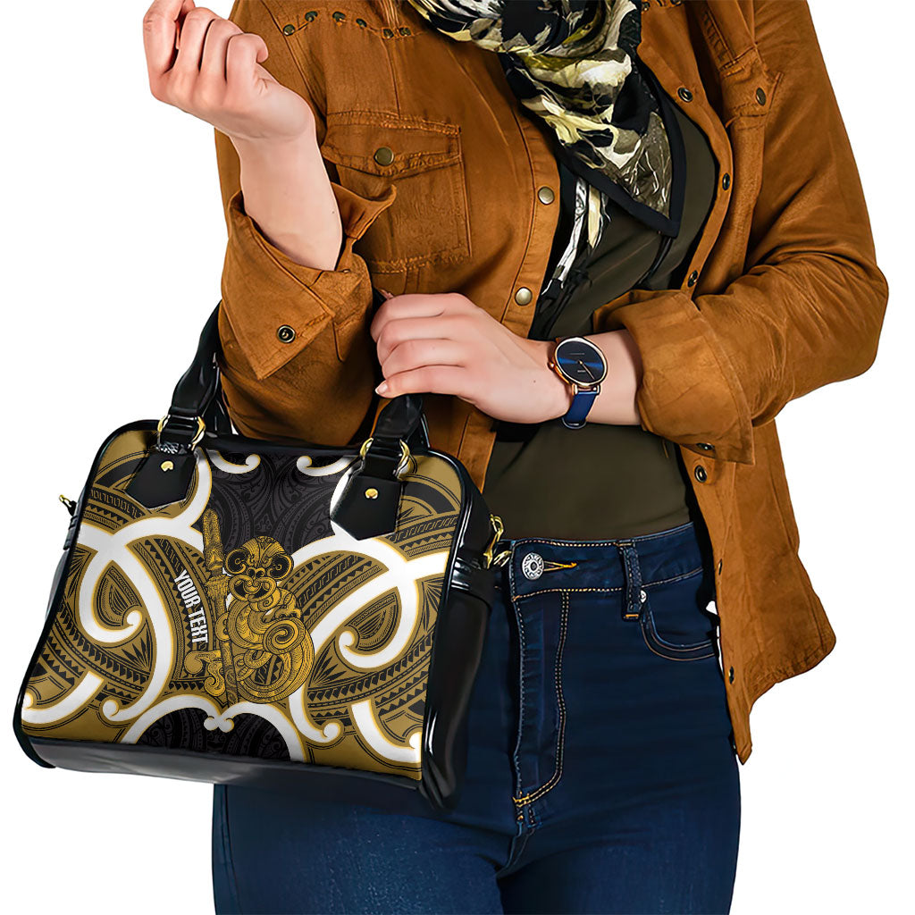 Kowhai Aotearoa Atua Tumatauenga Personalised Shoulder Handbag Maori God Of War Tiki With Taiaha