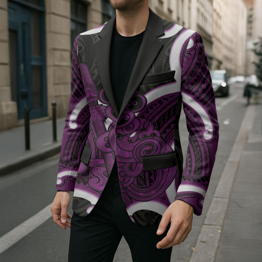 Waiporoporo Aotearoa Atua Tumatauenga Personalised Blazer Maori God Of War Tiki With Taiaha LT14 - Polynesian Pride