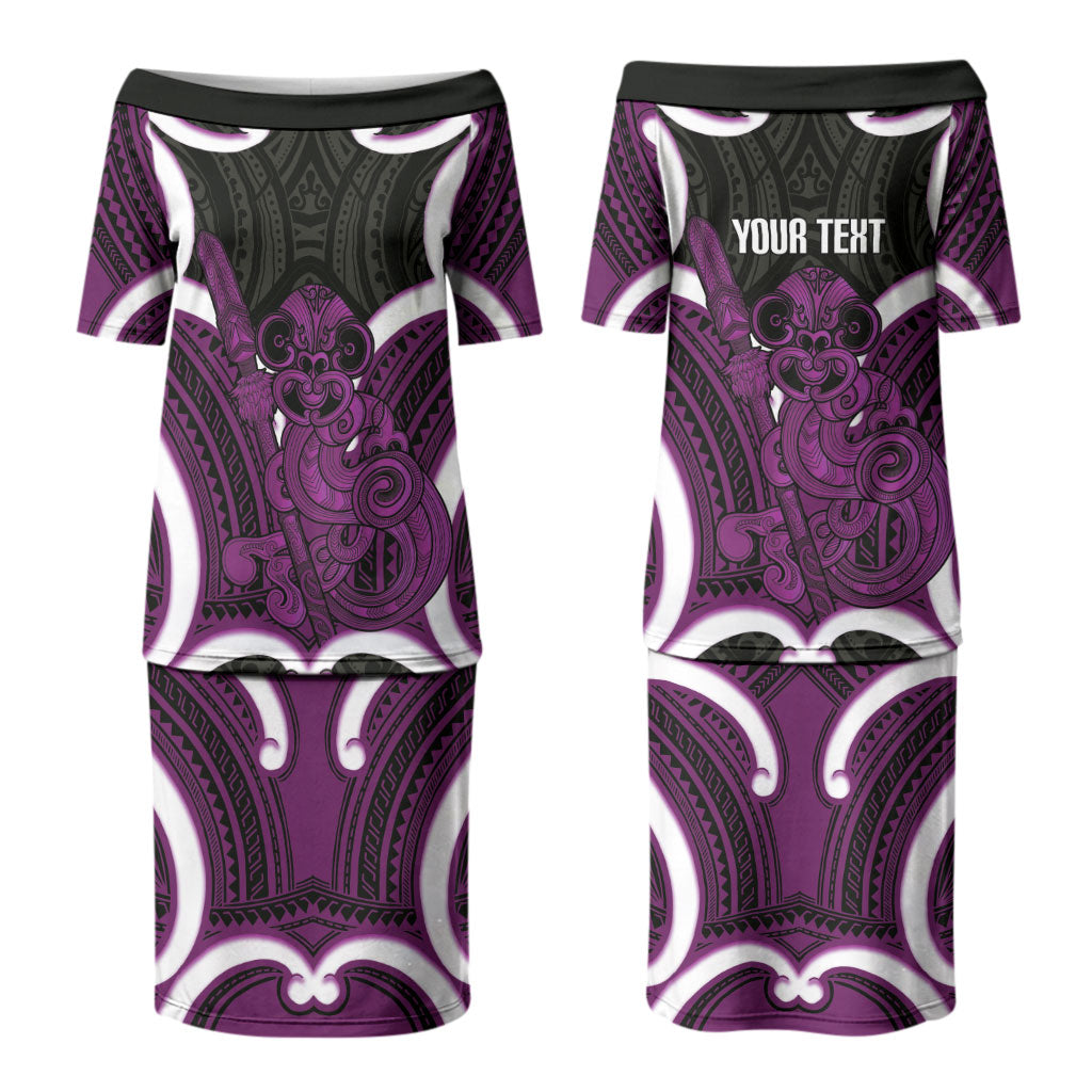 Waiporoporo Aotearoa Atua Tumatauenga Personalised Couples Matching Puletasi and Hawaiian Shirt Maori God Of War Tiki With Taiaha LT14 - Polynesian Pride