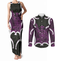 Waiporoporo Aotearoa Atua Tumatauenga Personalised Couples Matching Tank Maxi Dress and Long Sleeve Button Shirt Maori God Of War Tiki With Taiaha