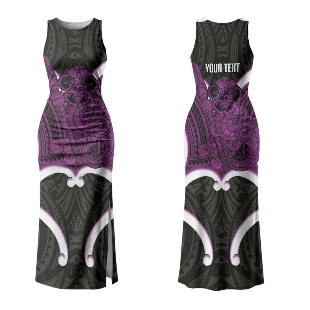 Waiporoporo Aotearoa Atua Tumatauenga Personalised Couples Matching Tank Maxi Dress and Long Sleeve Button Shirt Maori God Of War Tiki With Taiaha