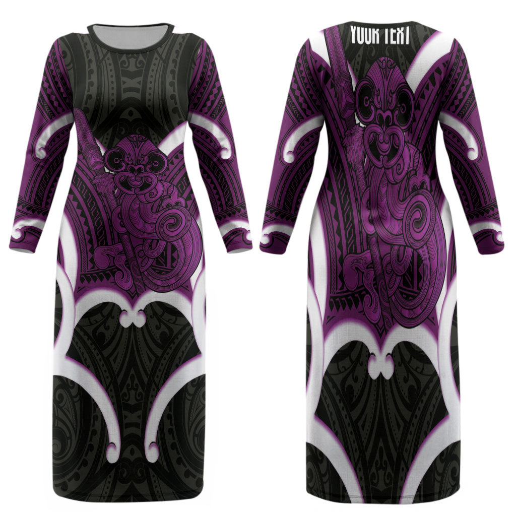 Waiporoporo Aotearoa Atua Tumatauenga Personalised Family Matching Long Sleeve Bodycon Dress and Hawaiian Shirt Maori God Of War Tiki With Taiaha