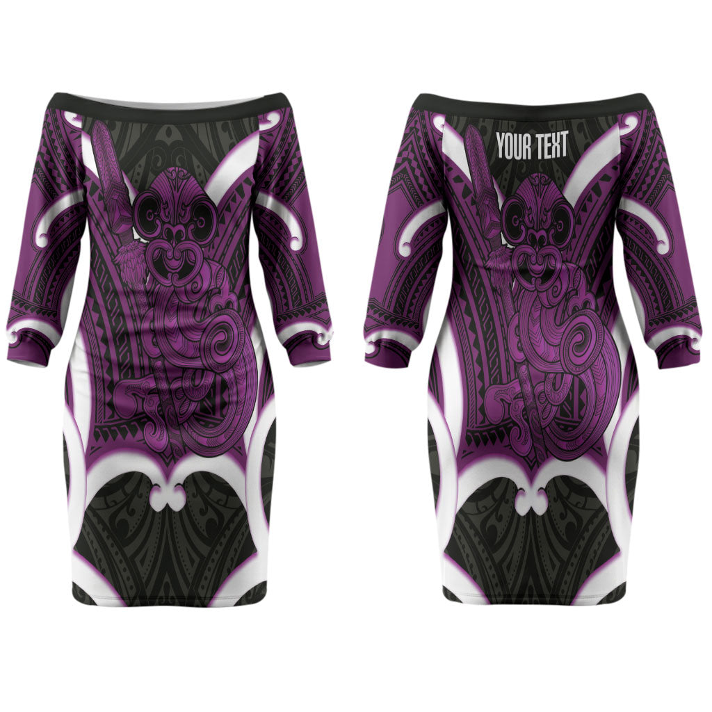 Waiporoporo Aotearoa Atua Tumatauenga Personalised Family Matching Off The Shoulder Long Sleeve Dress and Hawaiian Shirt Maori God Of War Tiki With Taiaha
