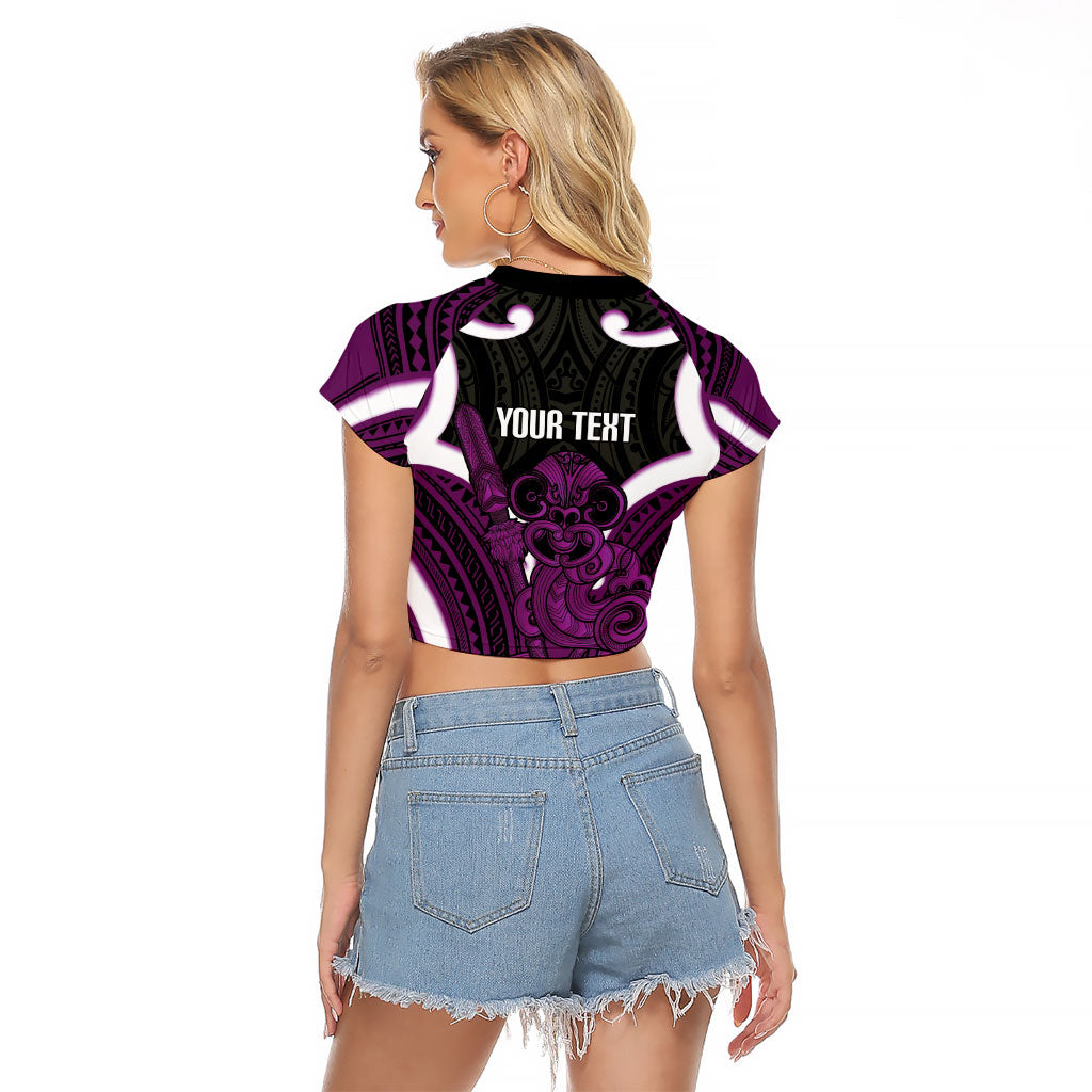 Waiporoporo Aotearoa Atua Tumatauenga Personalised Raglan Cropped T Shirt Maori God Of War Tiki With Taiaha