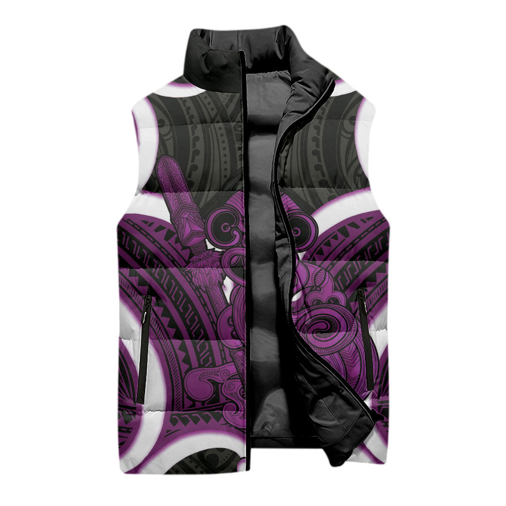 Waiporoporo Aotearoa Atua Tumatauenga Personalised Sleeveless Puffer Jacket Maori God Of War Tiki With Taiaha