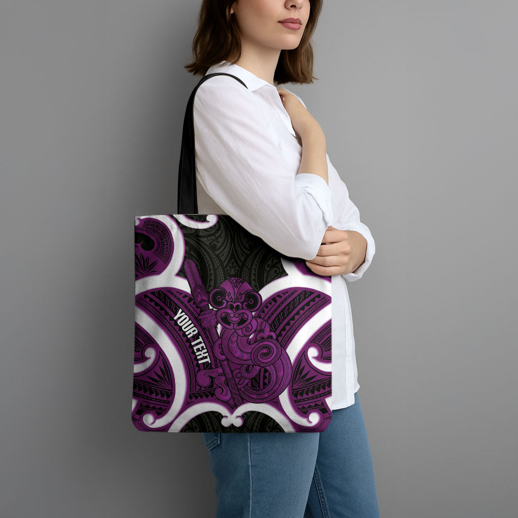 Waiporoporo Aotearoa Atua Tumatauenga Personalised Tote Bag Maori God Of War Tiki With Taiaha