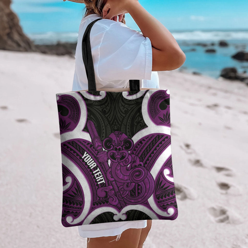 Waiporoporo Aotearoa Atua Tumatauenga Personalised Tote Bag Maori God Of War Tiki With Taiaha