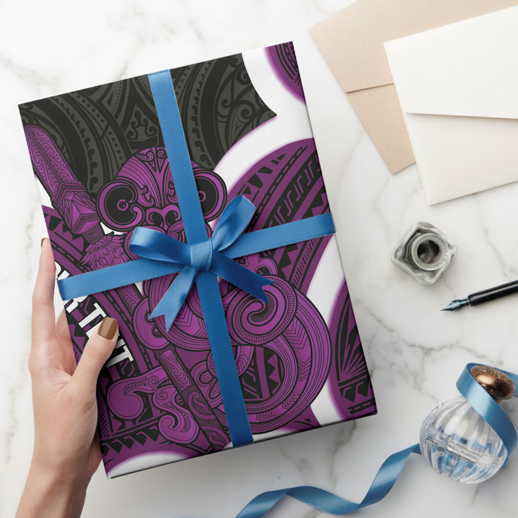Waiporoporo Aotearoa Atua Tumatauenga Personalised Wrapping Paper Maori God Of War Tiki With Taiaha LT14 - Polynesian Pride