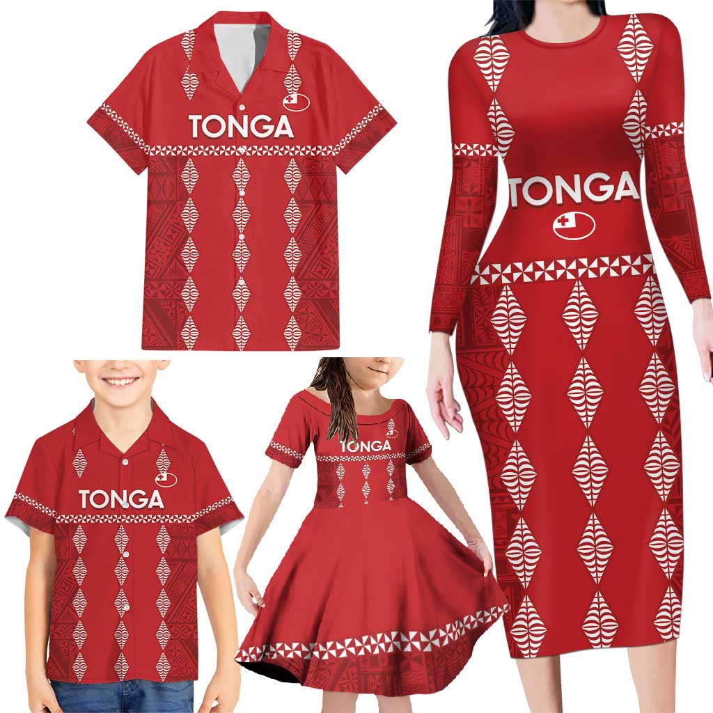 Custom Tonga Rugby 2024 Family Matching Long Sleeve Bodycon Dress and Hawaiian Shirt Go Champions Ikale Tahi Ngatu Pattern