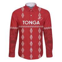 Custom Tonga Rugby 2024 Family Matching Mermaid Dress and Hawaiian Shirt Go Champions Ikale Tahi Ngatu Pattern LT14 Dad's Shirt - Long Sleeve Red - Polynesian Pride
