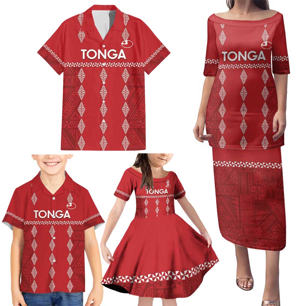 Custom Tonga Rugby 2024 Family Matching Puletasi and Hawaiian Shirt Go Champions Ikale Tahi Ngatu Pattern