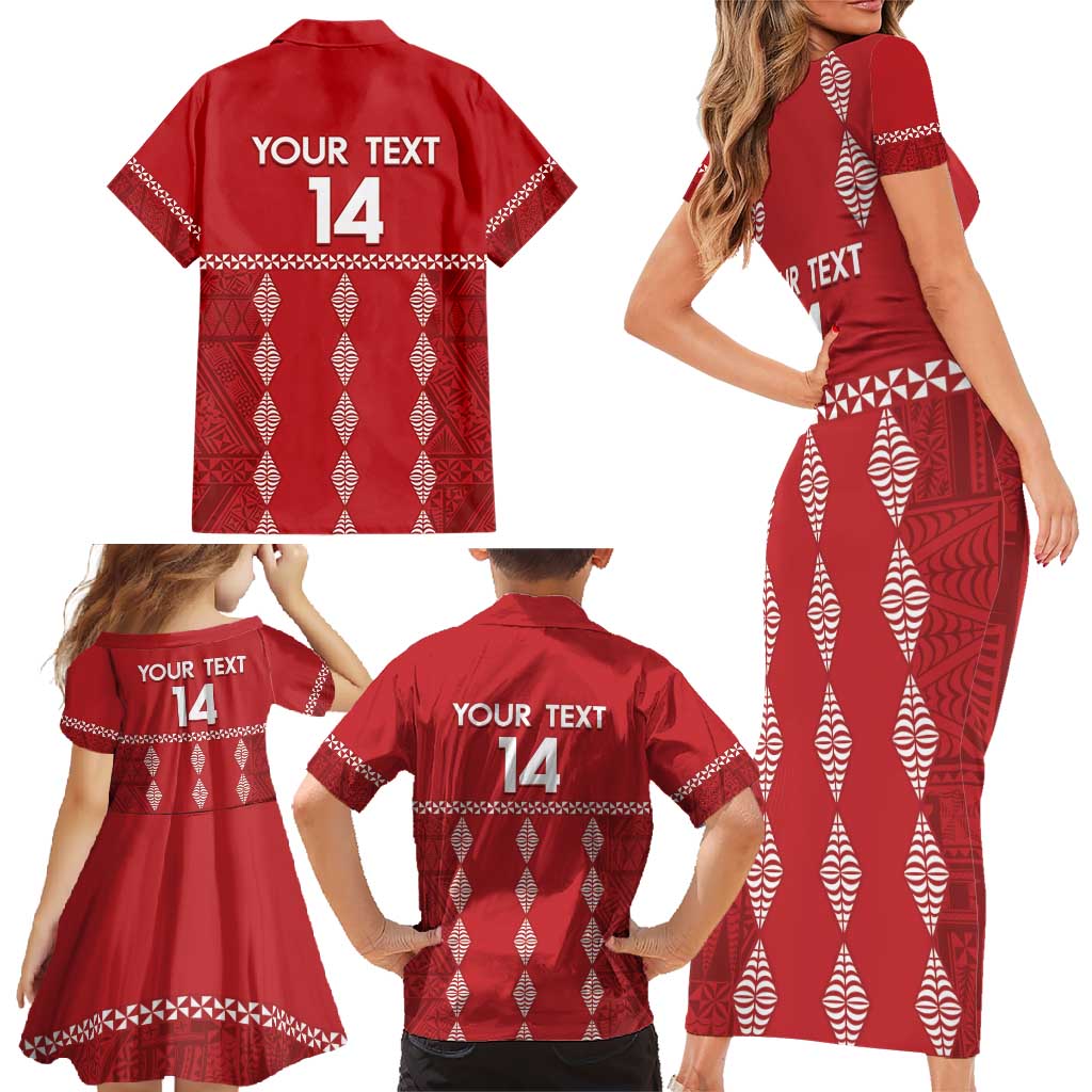 Custom Tonga Rugby 2024 Family Matching Short Sleeve Bodycon Dress and Hawaiian Shirt Go Champions Ikale Tahi Ngatu Pattern LT14 - Polynesian Pride