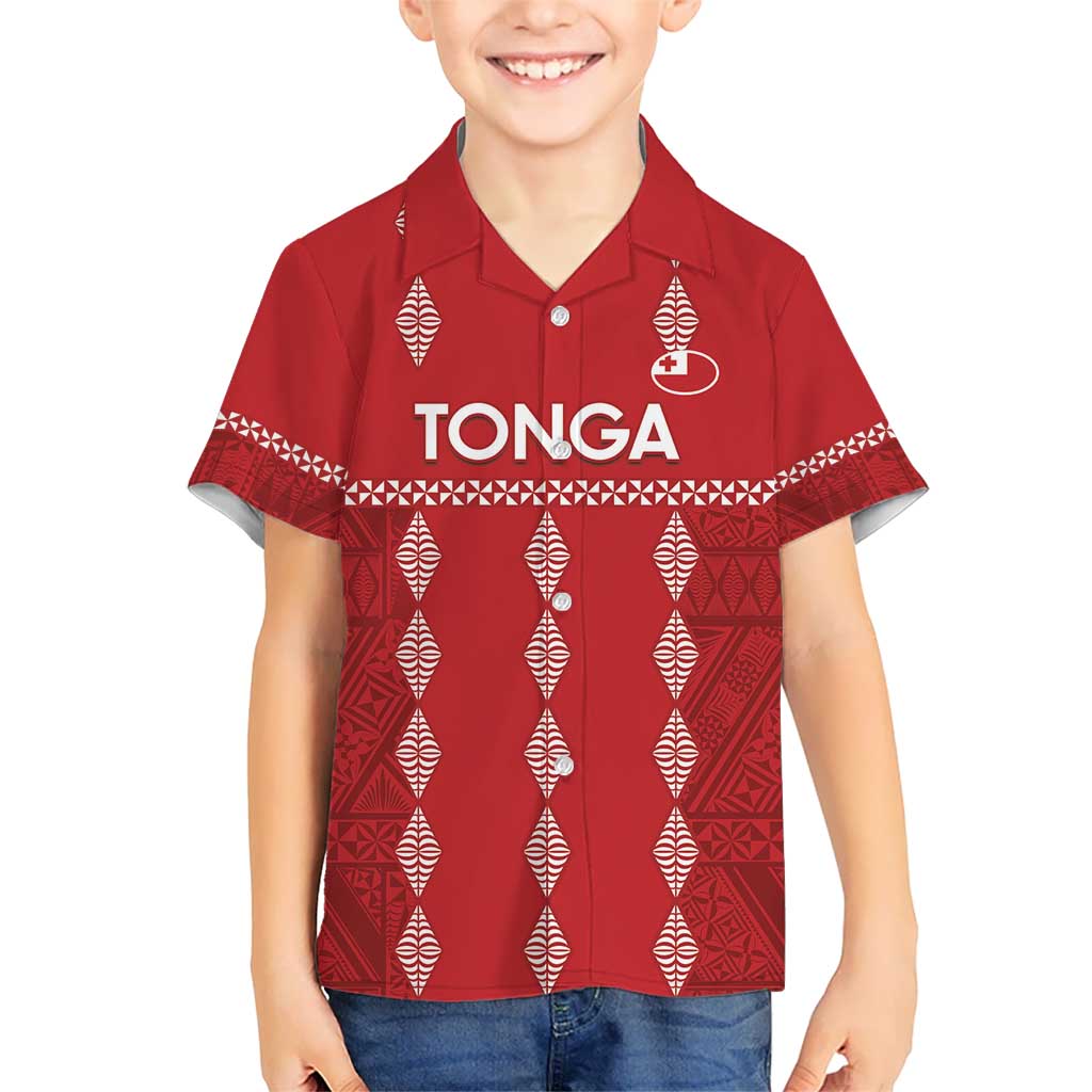 Custom Tonga Rugby 2024 Kid Hawaiian Shirt Go Champions Ikale Tahi Ngatu Pattern