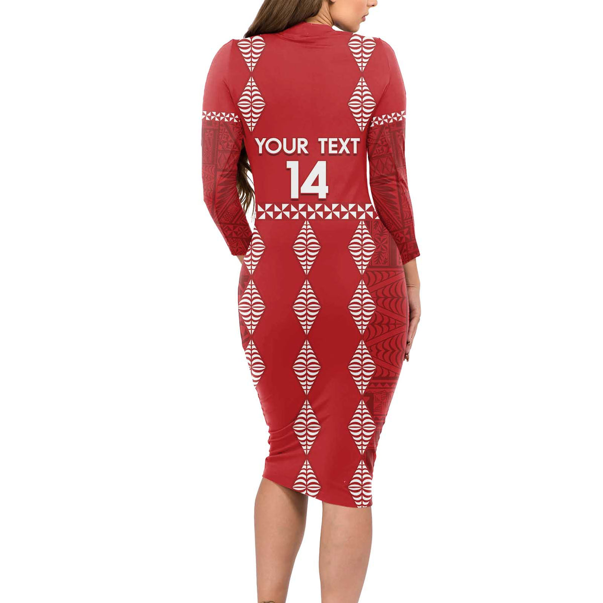 Custom Tonga Rugby 2024 Long Sleeve Bodycon Dress Go Champions Ikale Tahi Ngatu Pattern LT14 - Polynesian Pride