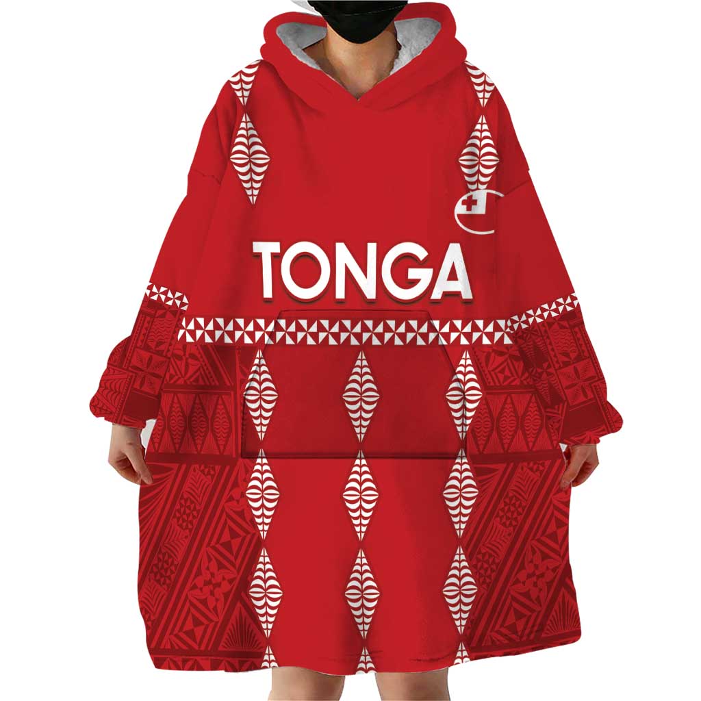 Custom Tonga Rugby 2024 Wearable Blanket Hoodie Go Champions Ikale Tahi Ngatu Pattern