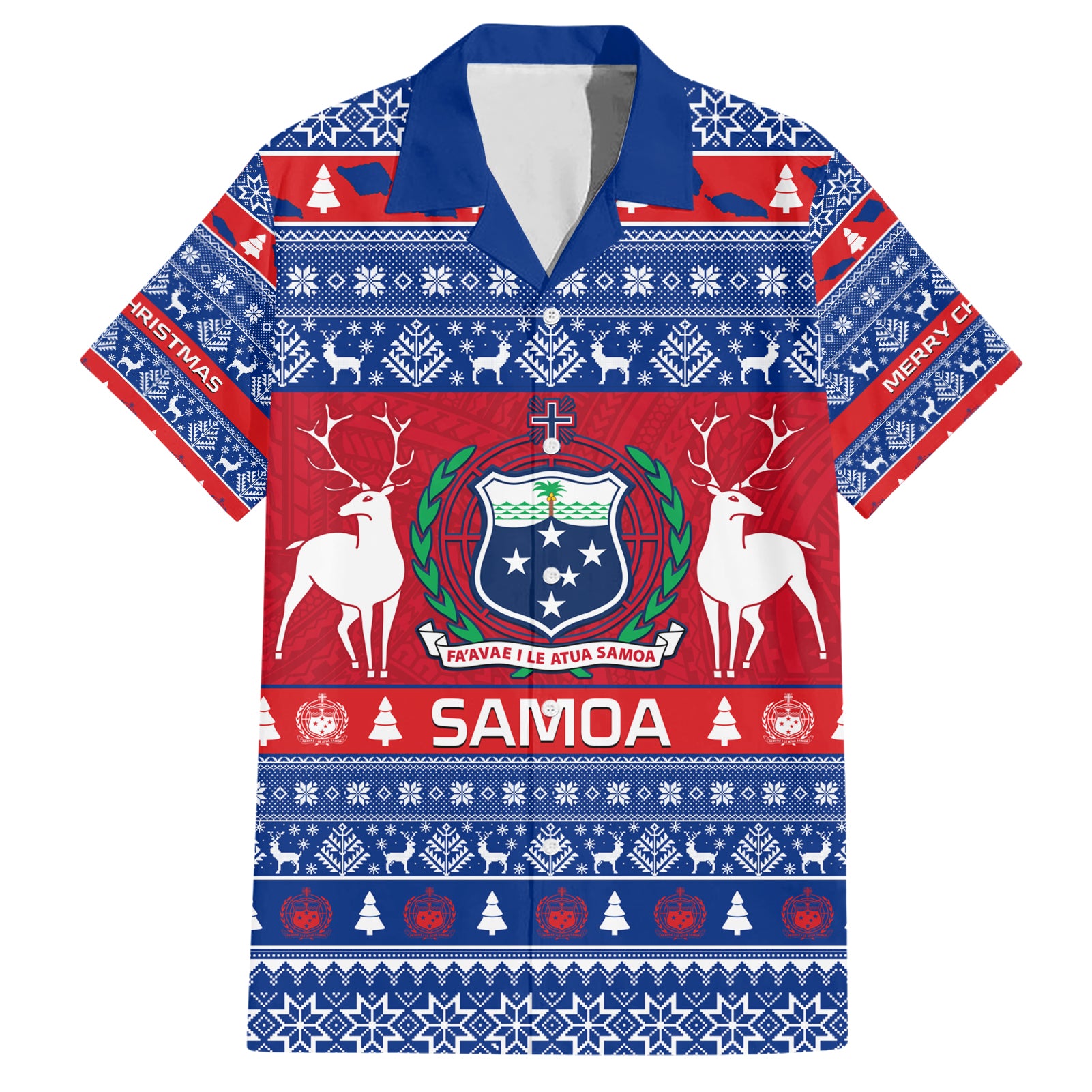 Personalised Samoa Christmas Hawaiian Shirt Samoan Coat Of Arms Manuia Le Kirisimas LT14 Blue - Polynesian Pride