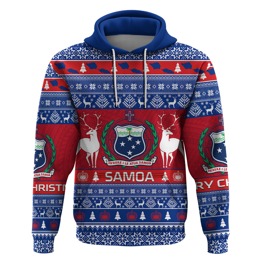 Personalised Samoa Christmas Hoodie Samoan Coat Of Arms Manuia Le Kirisimas LT14 Blue - Polynesian Pride