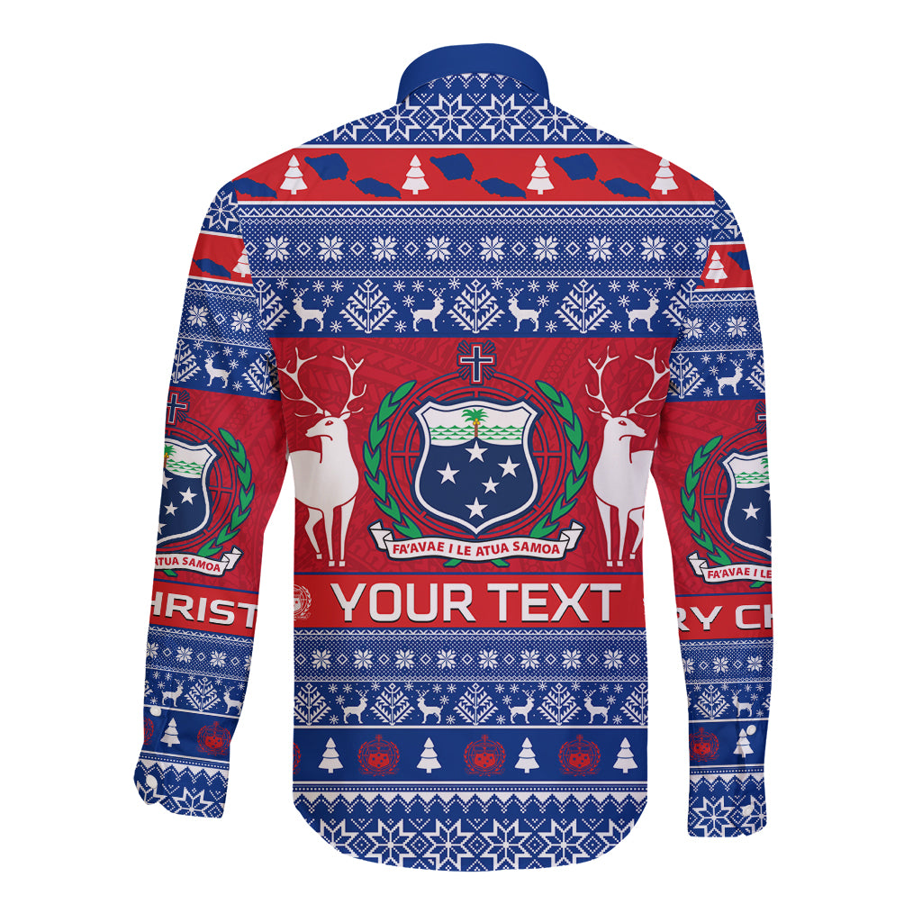 Personalised Samoa Christmas Long Sleeve Button Shirt Samoan Coat Of Arms Manuia Le Kirisimas LT14 - Polynesian Pride