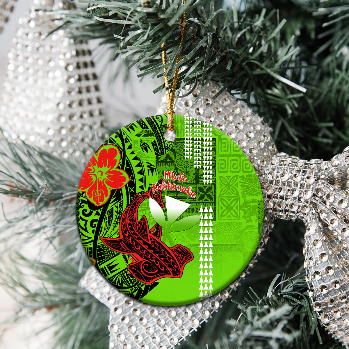 Personalised Hawaii Christmas Ceramic Ornament Mele Kalikimaka Kakau Polynesian Shark Tattoo LT14 - Polynesian Pride