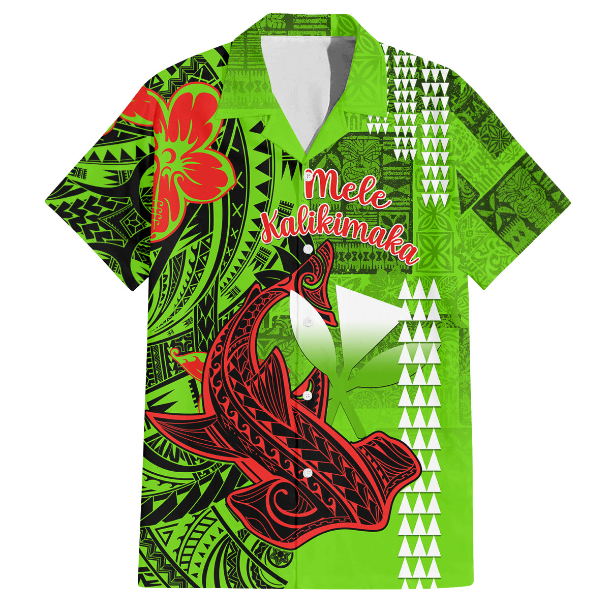 Personalised Hawaii Christmas Family Matching Tank Maxi Dress and Hawaiian Shirt Mele Kalikimaka Kakau Polynesian Shark Tattoo LT14 Dad's Shirt - Short Sleeve Green - Polynesian Pride