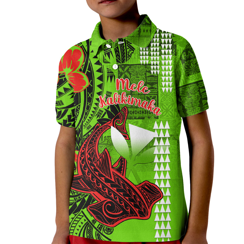 Personalised Hawaii Christmas Kid Polo Shirt Mele Kalikimaka Kakau Polynesian Shark Tattoo LT14 Kid Green - Polynesian Pride