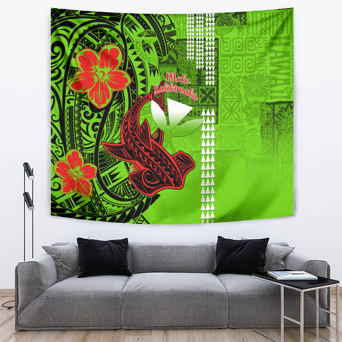 Personalised Hawaii Christmas Tapestry Mele Kalikimaka Kakau Polynesian Shark Tattoo LT14 - Polynesian Pride