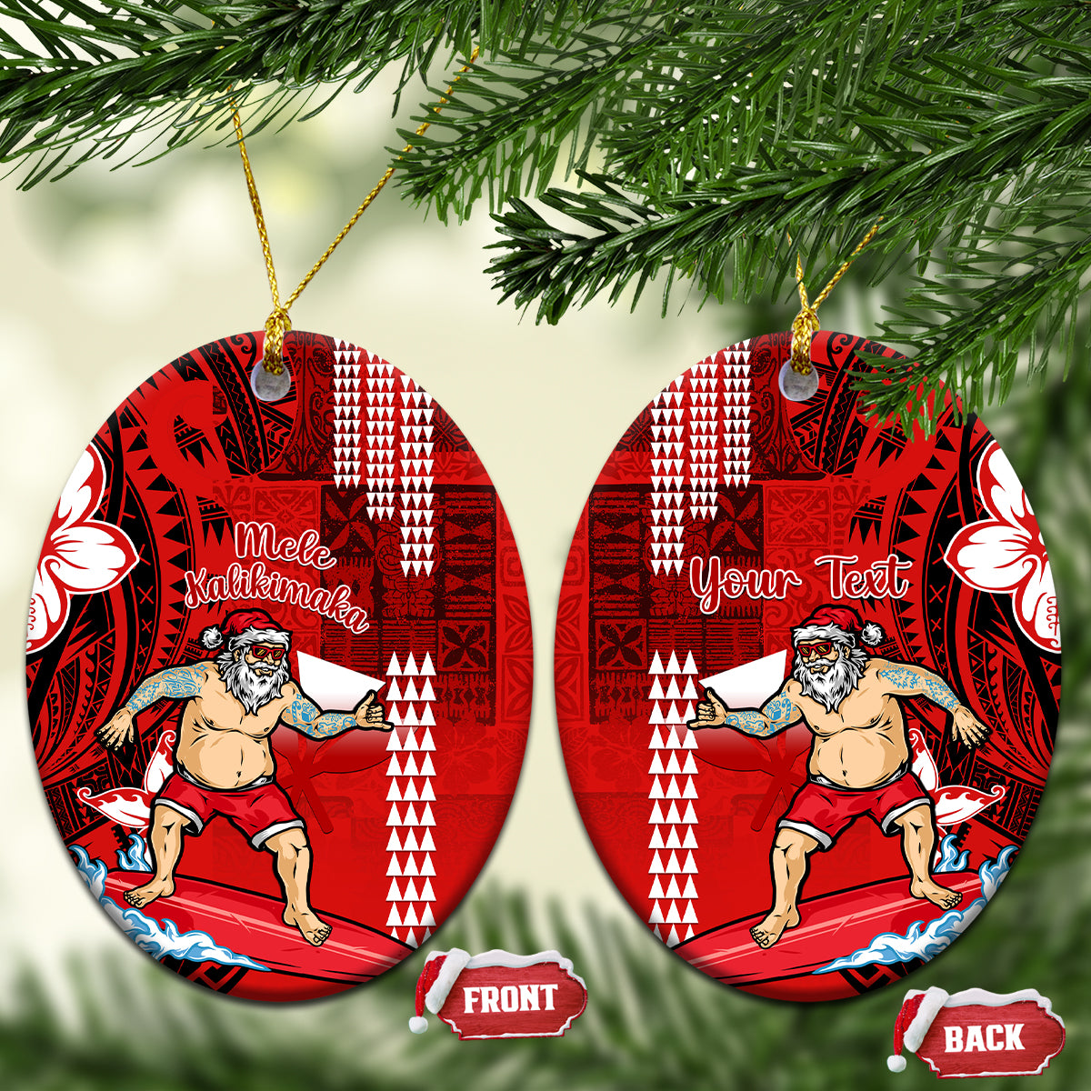 Personalised Hawaii Christmas Ceramic Ornament Mele Kalikimaka Surfing Santa Claus LT14 - Polynesian Pride