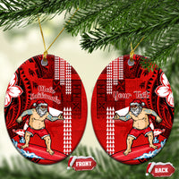 Personalised Hawaii Christmas Ceramic Ornament Mele Kalikimaka Surfing Santa Claus LT14 - Polynesian Pride