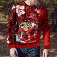 Personalised Hawaii Christmas Ugly Christmas Sweater Mele Kalikimaka Surfing Santa Claus LT14 - Polynesian Pride