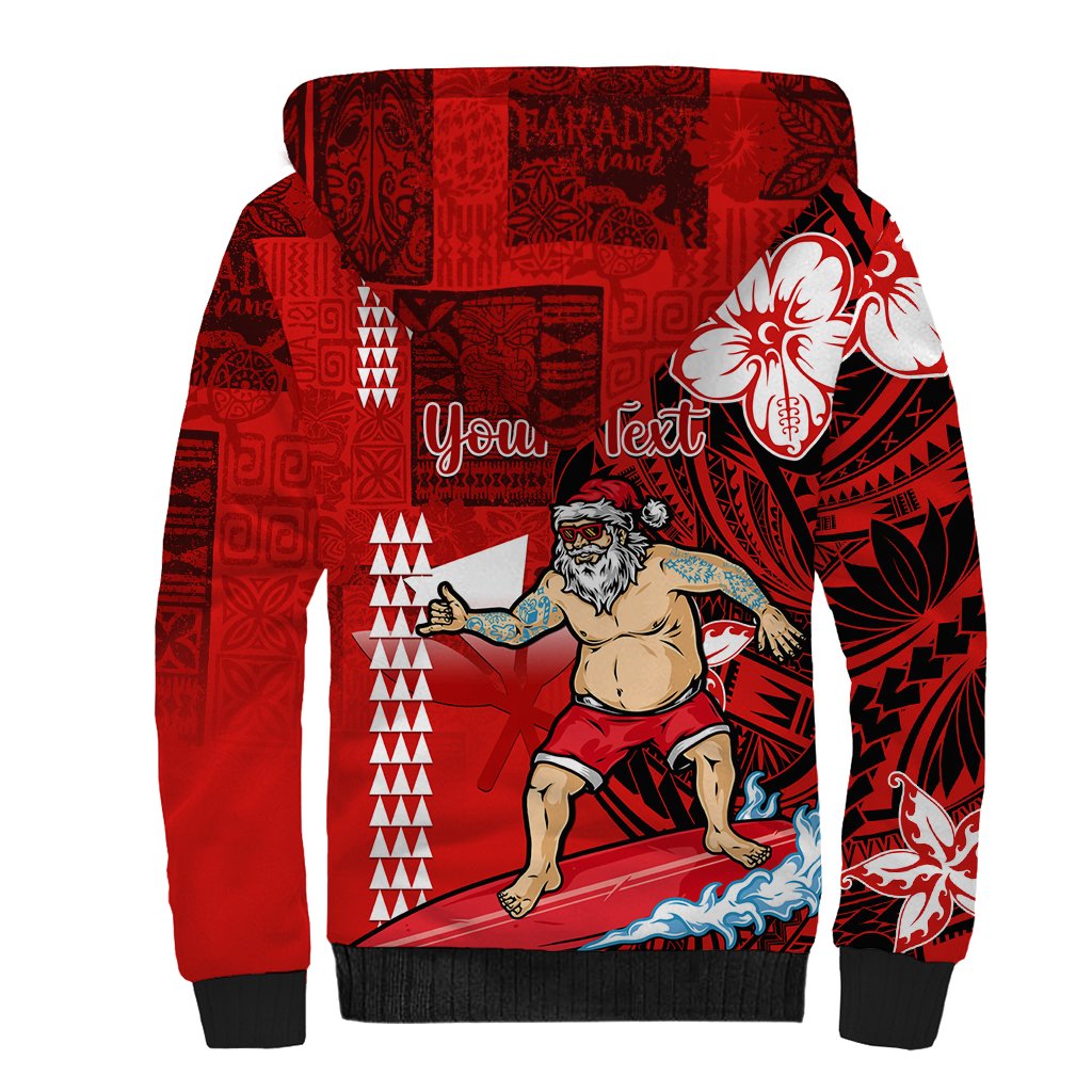 Personalised Hawaii Christmas Sherpa Hoodie Mele Kalikimaka Surfing Santa Claus LT14 - Polynesian Pride