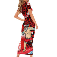 Personalised Hawaii Christmas Short Sleeve Bodycon Dress Mele Kalikimaka Surfing Santa Claus LT14 - Polynesian Pride