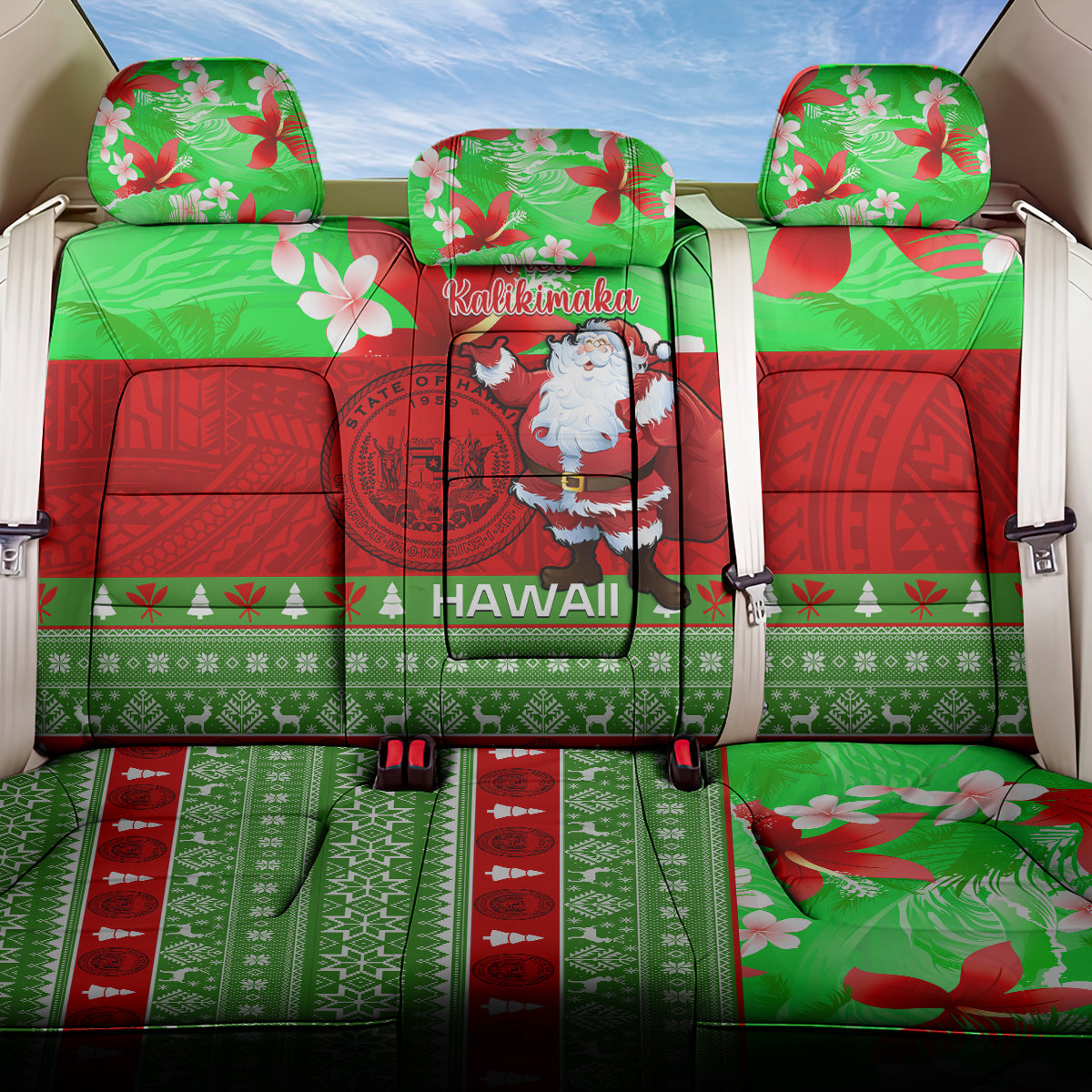 Personalised Hawaii Christmas Back Car Seat Cover Mele Kalikimaka Hawaiian Santa Tropical Vibes