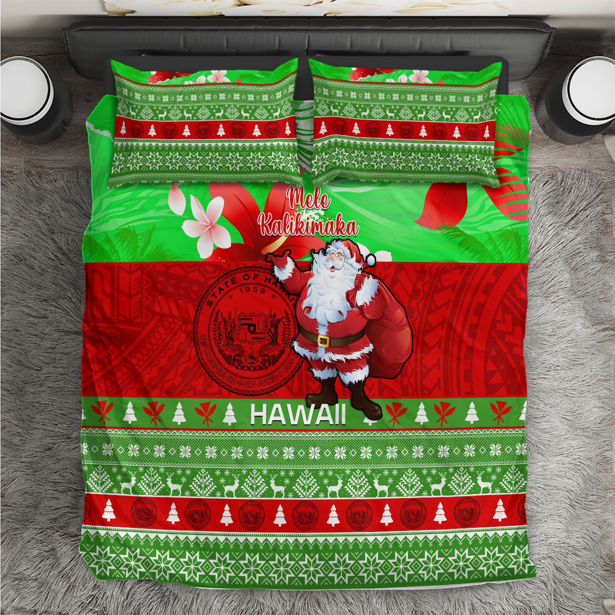 Personalised Hawaii Christmas Bedding Set Mele Kalikimaka Hawaiian Santa Tropical Vibes LT14 Red - Polynesian Pride