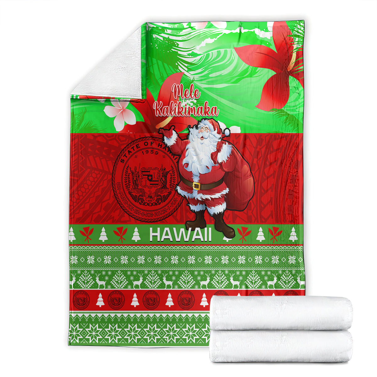Personalised Hawaii Christmas Blanket Mele Kalikimaka Hawaiian Santa Tropical Vibes LT14 - Polynesian Pride