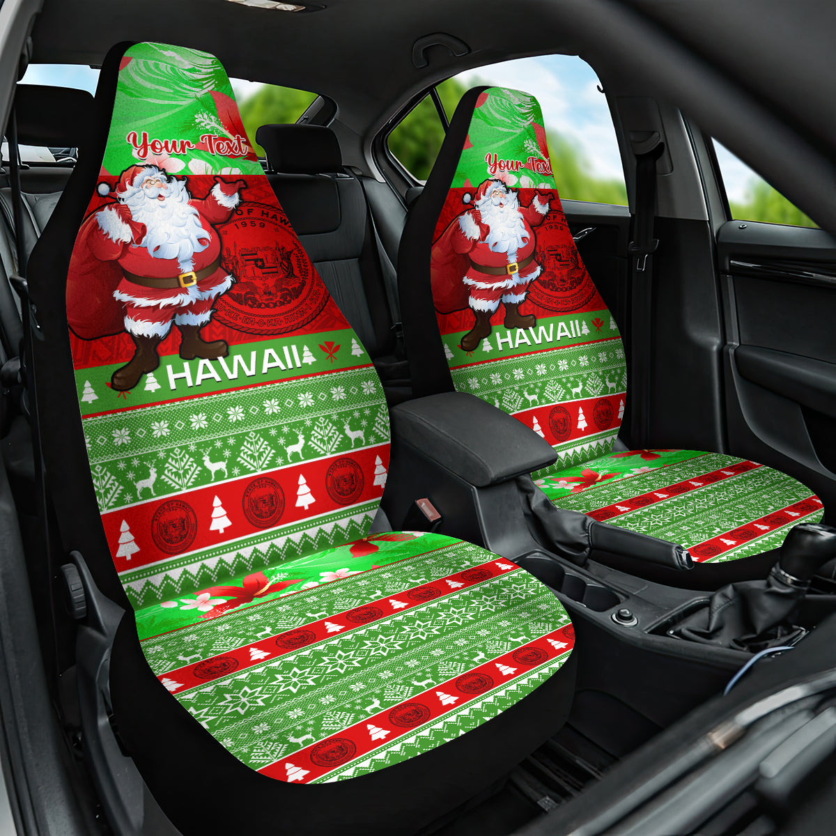 Personalised Hawaii Christmas Car Seat Cover Mele Kalikimaka Hawaiian Santa Tropical Vibes LT14 One Size Red - Polynesian Pride