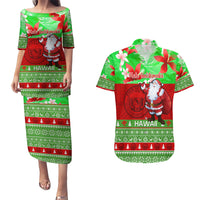 Personalised Hawaii Christmas Couples Matching Puletasi Dress and Hawaiian Shirt Mele Kalikimaka Hawaiian Santa Tropical Vibes LT14 Red - Polynesian Pride