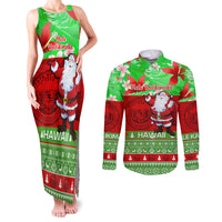 Personalised Hawaii Christmas Couples Matching Tank Maxi Dress and Long Sleeve Button Shirts Mele Kalikimaka Hawaiian Santa Tropical Vibes LT14 Red - Polynesian Pride