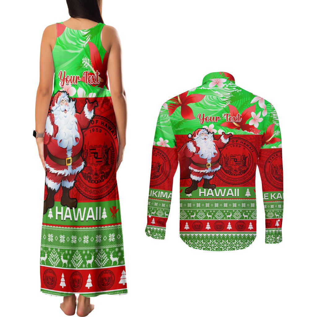 Personalised Hawaii Christmas Couples Matching Tank Maxi Dress and Long Sleeve Button Shirts Mele Kalikimaka Hawaiian Santa Tropical Vibes LT14 - Polynesian Pride