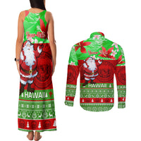 Personalised Hawaii Christmas Couples Matching Tank Maxi Dress and Long Sleeve Button Shirts Mele Kalikimaka Hawaiian Santa Tropical Vibes LT14 - Polynesian Pride